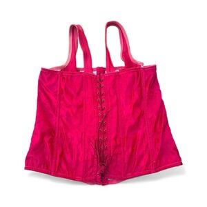 Vintage 90s Empire Intimates Red Lace Up Satin Corset w/ Boning Size 42 USA Made